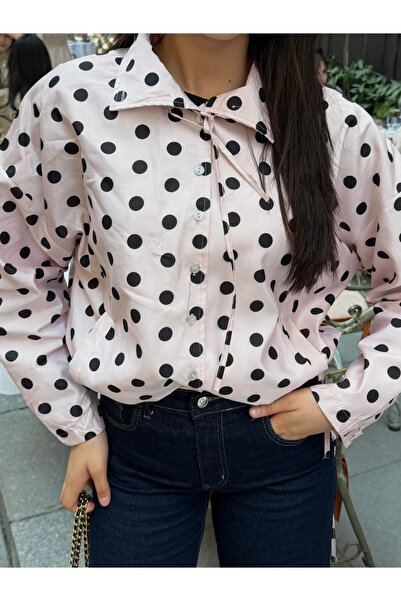 Laluvia Ροζ αδιάβροχο με πουά και σούρες στο πλάι - 4171