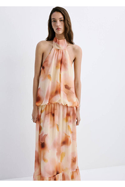 MANGO Woman Halter yaka desenli elbise