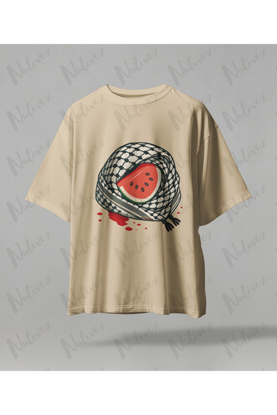 Nulivez Palestine Design Oversize Unisex T-Shirt with Kefiye Pattern Streetwe...