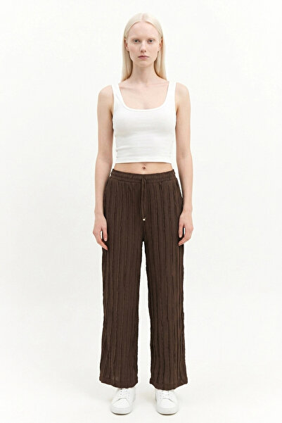 No Matter What Textured Wide-Legged Pants with Lace Detail