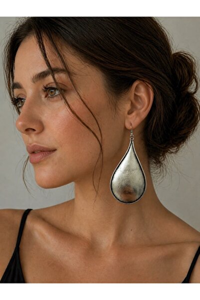 Kutcha Accessories Gümüş Kaplama Damla Form Büyük Küpe – Minimal Şık Sallantı...