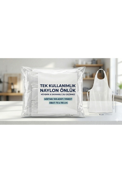 HİJYEN 100 Adet Tek Kullanımlık Naylon Önlük 70x110 cm - 20 Mikron Kalınlık -...