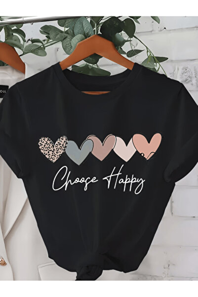 gencerco Επιλέξτε το μπλουζάκι  "Choose Happy " με στάμπα καρδιάς, Premium Ov...