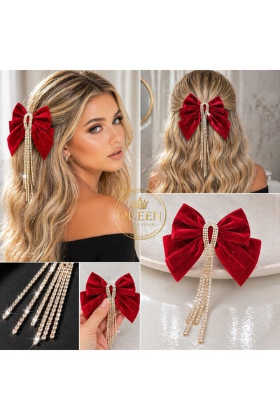 QUEEN AKSESUAR Πολυτελής σχεδιασμός μεγάλος βελούδινος φιόγκος σε βυσσινί κόκ...