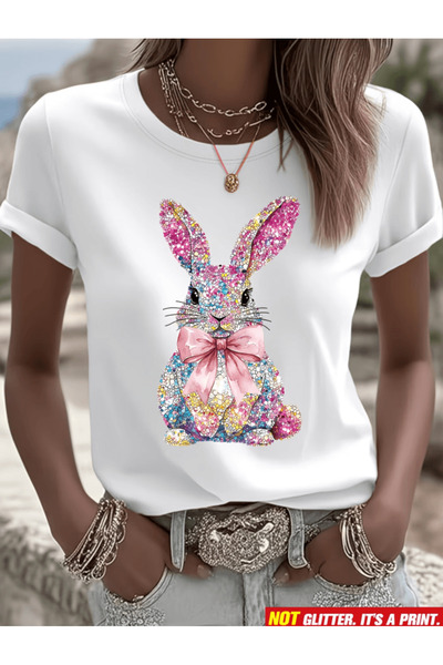 gencerco Χαριτωμένο, πολύχρωμο, λαμπερό μπλουζάκι με στάμπα κουνελιού, Premiu...