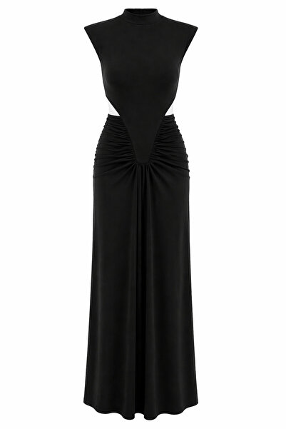 HAZELANNA Μαύρο μάξι φόρεμα από λύκρα με χαμηλή πλάτη