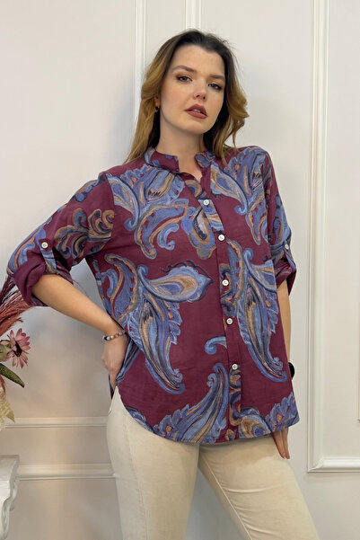 EtkiModa Γυναικείο πολύχρωμο πουκάμισο Με σχέδιο ιταλικού στυλ Y Ημίκουμπωτο ...