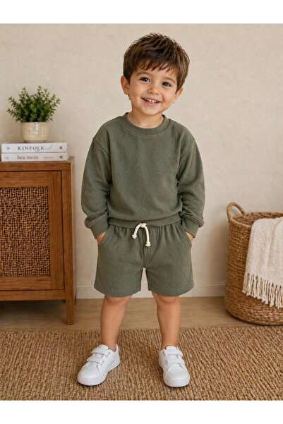 elzo collection Boy's Khaki Green Shorts Set