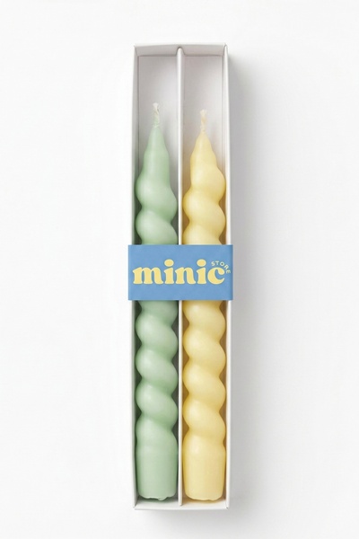 Minic Store 2'li Spiral Şamdan Mum - Sarı ve Yeşil 21 cm