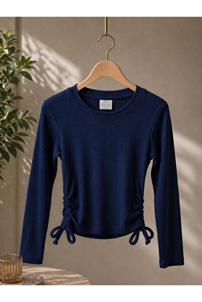 elzo collection Kız çocuk büzgülü lacivert bluz