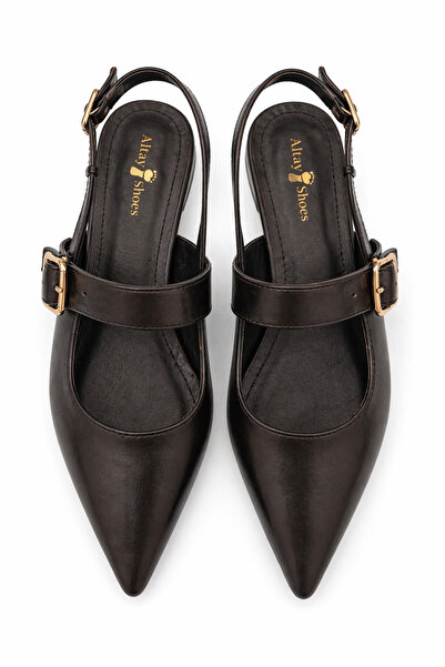 Noliva Pantofi cu toc scurt și cataramă neagră pentru femei – Slingback elega...