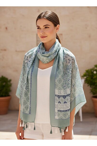 sumoda Γυναικείο καλοκαιρινό σάλι με λεπτομέρειες και φούντες