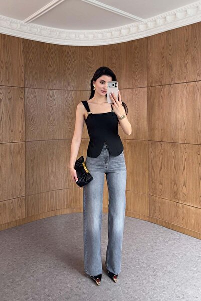 HAZELANNA Τζιν ανθρακί με κομμένα τελειώματα