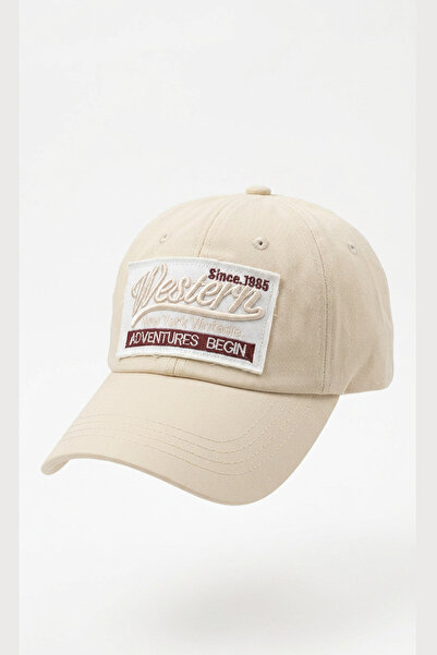 Kapin Bej Baseball Cap Nakışlı Tasarım Şapka