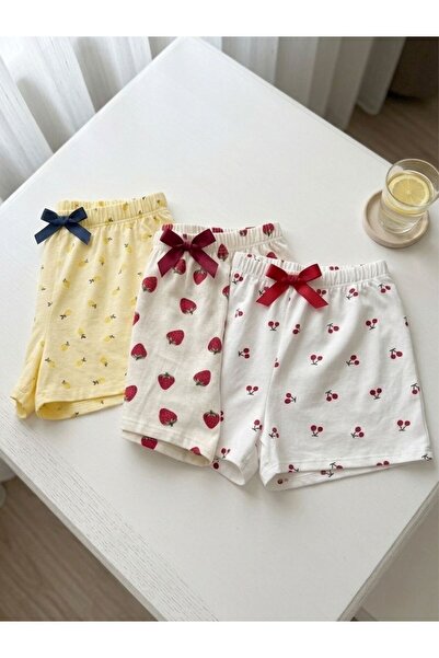 BLUE NIL Σετ 3 τεμαχίων βαμβακερό λεπτό σατέν σορτς πιτζάμες με λεπτομέρεια σ...