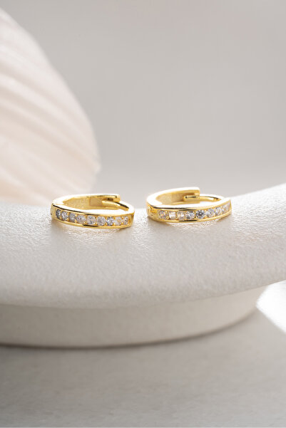 Silvano Jewelry 925 Ayar Gümüş Altın Kaplama Zirkon Taşlı Halka Küpe