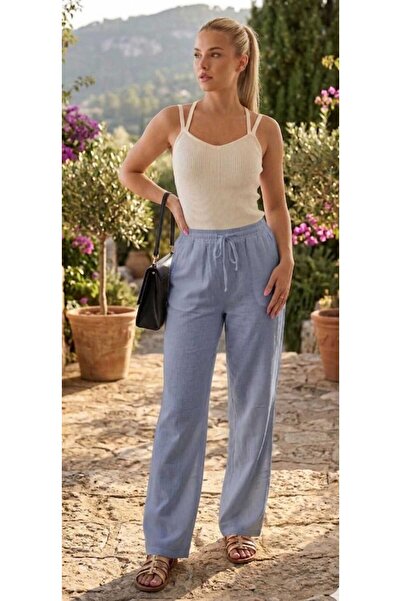 ZUM Γυναικείο λινό γκρι παντελόνι με τσέπες, βαμβακερό, oversized, πρωτότυπο ...