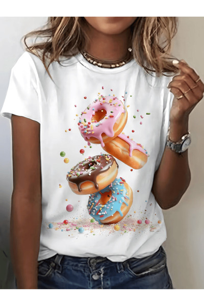 gencerco Πολύχρωμο μπλουζάκι με στάμπα ντόνατ, Premium Oversize