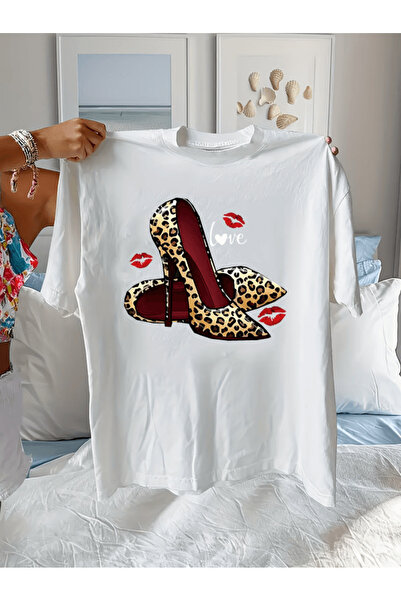 gencerco Μπλουζάκι Premium Oversize με στάμπα με μοτίβο λεοπάρ παπουτσιών με ...
