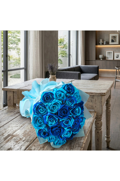 Boutique Bellaria Luxury Bouquet 23 Royal Blue Satin Roses | Artificial Etern...