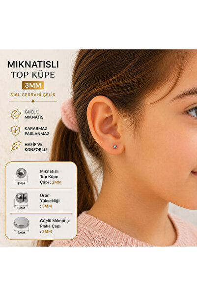 Heppii Mini Ball Earrings with Magnet 316L Steel 3mm Ball Earrings No Hole Re...