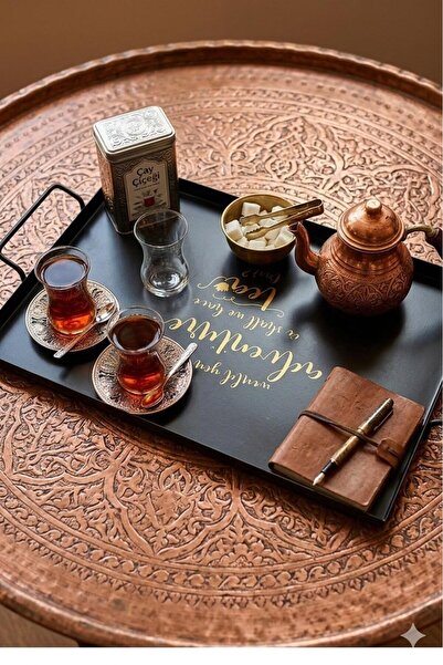 Hellomani Metal Rectangular Printed Tray. 35 cm Black