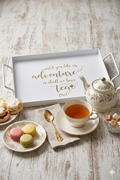 Hellomani Metal Rectangular Printed Tray.28 cm White