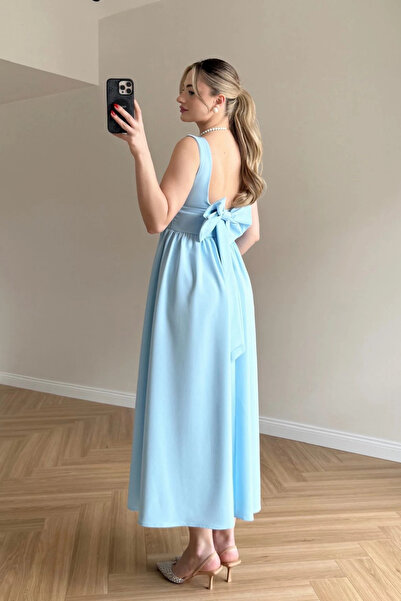 MOZENA Backless Bowknot Square Neck Long Dress