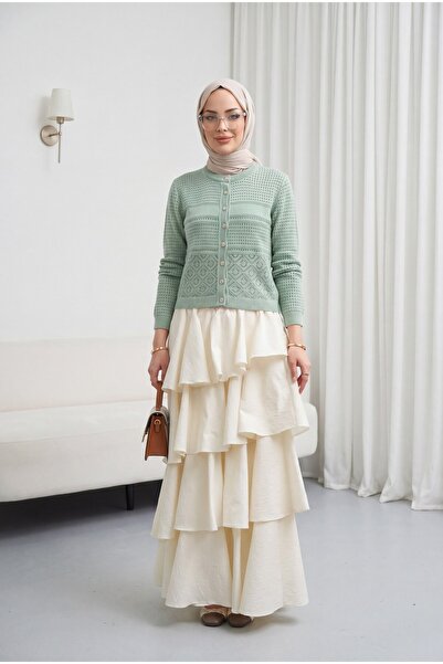 Modamorfo Ζακέτα πλεκτή με στρογγυλή λαιμόκοψη και διάτρητα κουμπιά - μέντα