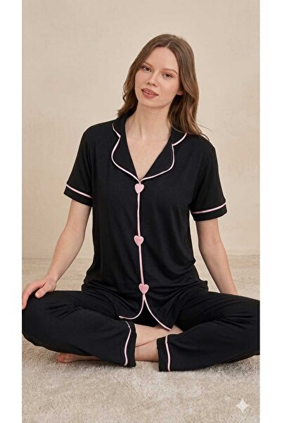 Street Beauty Firfirli Black Short Sleeve Pajama Set