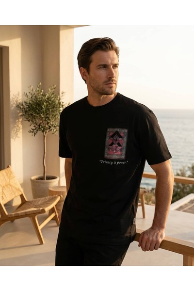 CANMODA Μαύρο μπλουζάκι με έθνικ σχέδιο κιλίμ, τρισδιάστατο γεωμετρικό τύπωμα...