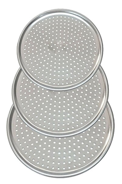 Hellomani Set of 3 Luxury Perforated Pizza Tray Lahmacun Pita Tray 28-32-36 Cm