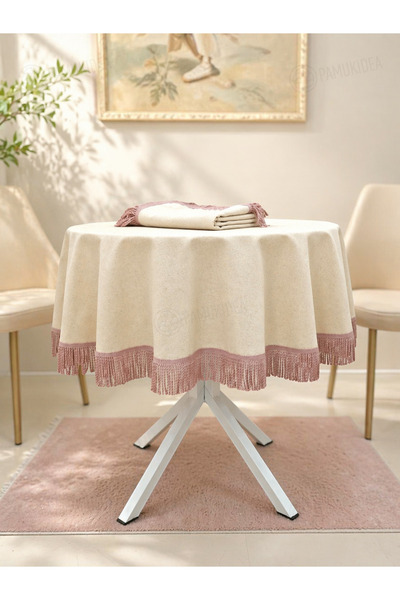 pamukidea Στρογγυλό τραπεζομάντιλο από αυθεντικό απλό λινό ύφασμα, 100% βαμβα...