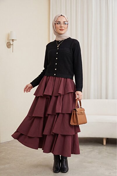 Modamorfo Ζακέτα πλεκτή με στρογγυλή λαιμόκοψη και διάτρητα κουμπιά - μαύρο