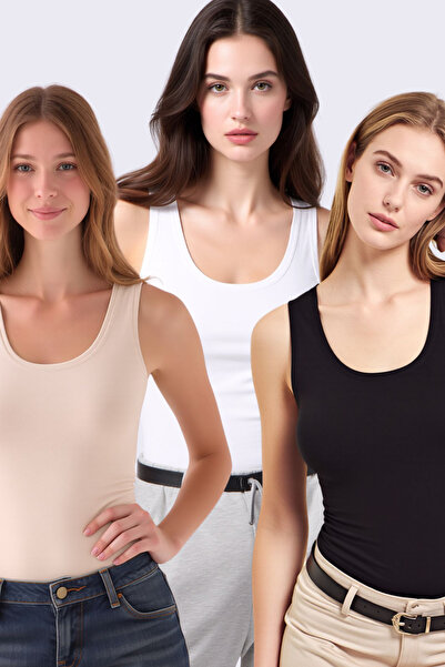 Pearlune Women's 3-Piece U-Neck Thick Strap Cotton & Modal Basic Plain Unders...