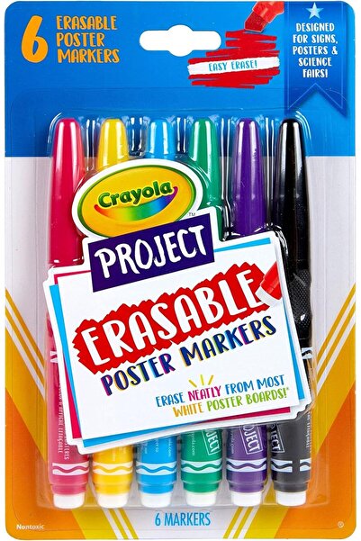 Crayola Project 6-Piece Erasable Poster Markers, Chisel, Multicolor
