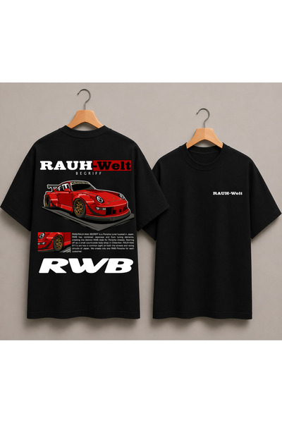 VODEXA Tricou oversize unisex cu imprimeu RAUH, 100% bumbac, croială conforta...