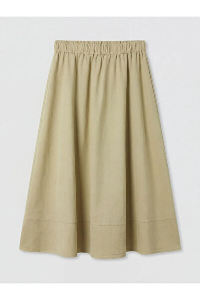 LC Waikiki Μπεζ φούστα τζιν με ελαστική μέση και φαρδιά γραμμή