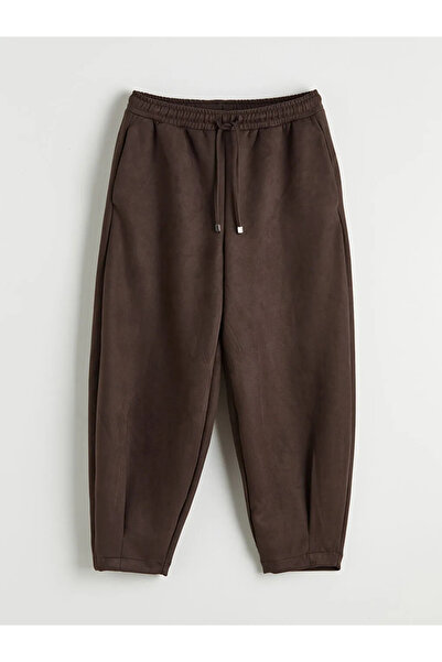 LC Waikiki Καφέ Γυναικείο Παντελόνι με Ελαστική Μέση Όψη σουέτ