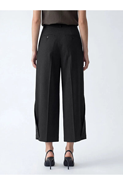 LC Waikiki Καφέ Γυναικείο Παντελόνι με Ριγέ Κοπή Μπαλόνι και Φαρδιά Μπατζάκια