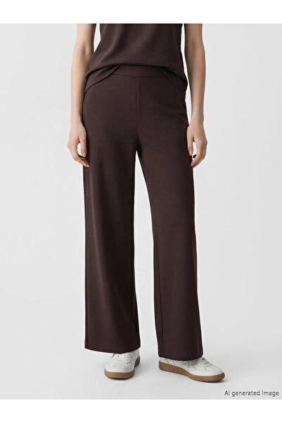 LC Waikiki Καφέ γυναικείο παντελόνι με ελαστική μέση