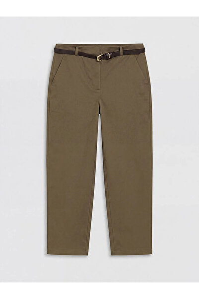 LC Waikiki Χακί Γυναικείο Παντελόνι Γαμπαρντίνα με Ζώνη στη Μέση