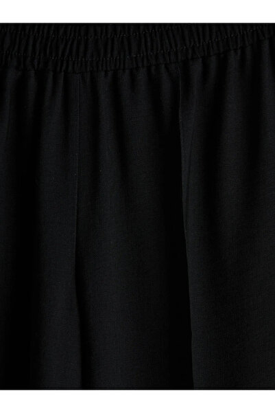 LC Waikiki Μαύρο γυναικείο παντελόνι με ελαστική μέση από λινό μείγμα
