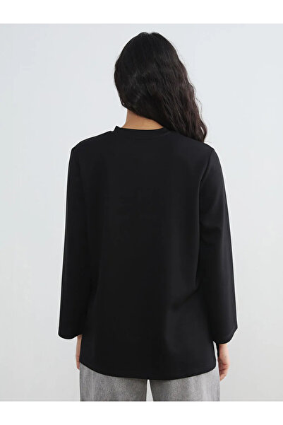 LC Waikiki Μαύρο Γυναικείο Φούτερ Τουνίκ με λαιμόκοψη Crew Neck και απαλή υφή