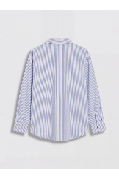 LC Waikiki Μπλε Ριγέ Λινό Μικτό γυναικείο πουκάμισο