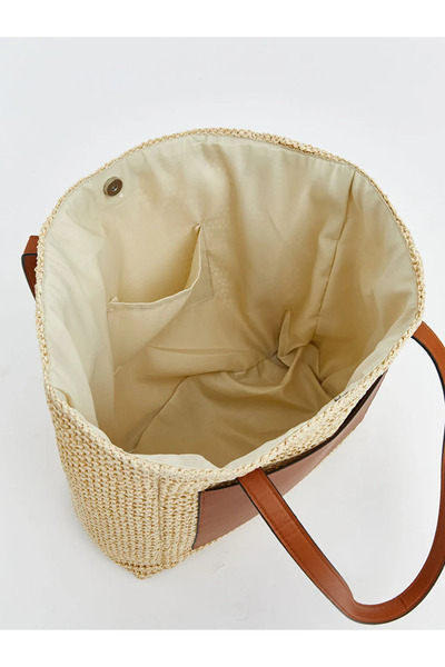 LC Waikiki Μπεζ γυναικεία ψάθινη τσάντα παραλίας