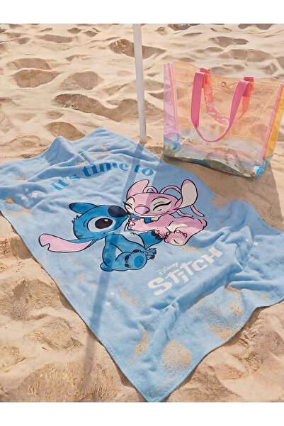 LC Waikiki Γυναικεία πετσέτα θαλάσσης με στάμπα Blue Lilo and Stitch 70x150 εκ.
