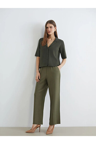 LC Waikiki Χακί ελαστικό γυναικείο παντελόνι με φαρδύ πόδι