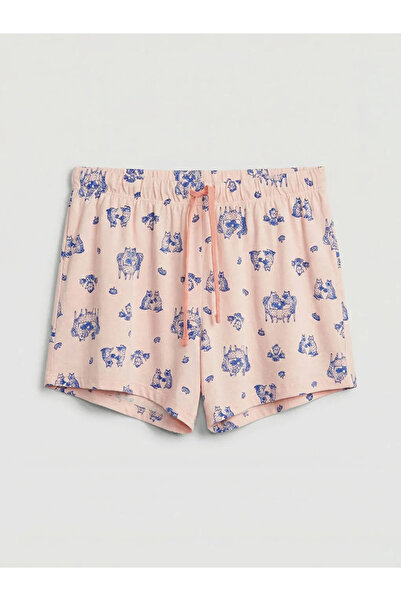 LC Waikiki Ροζ ελαστικό σορτς με στάμπα για γυναίκες, πιτζάμα