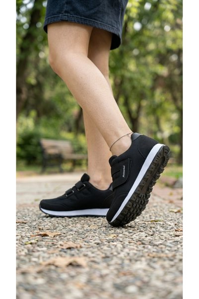 VELLINA Women's Black Single Velcro Casual Comfortable Sole Comfortable Soft Walking Daily Sneaker Sports Shoes